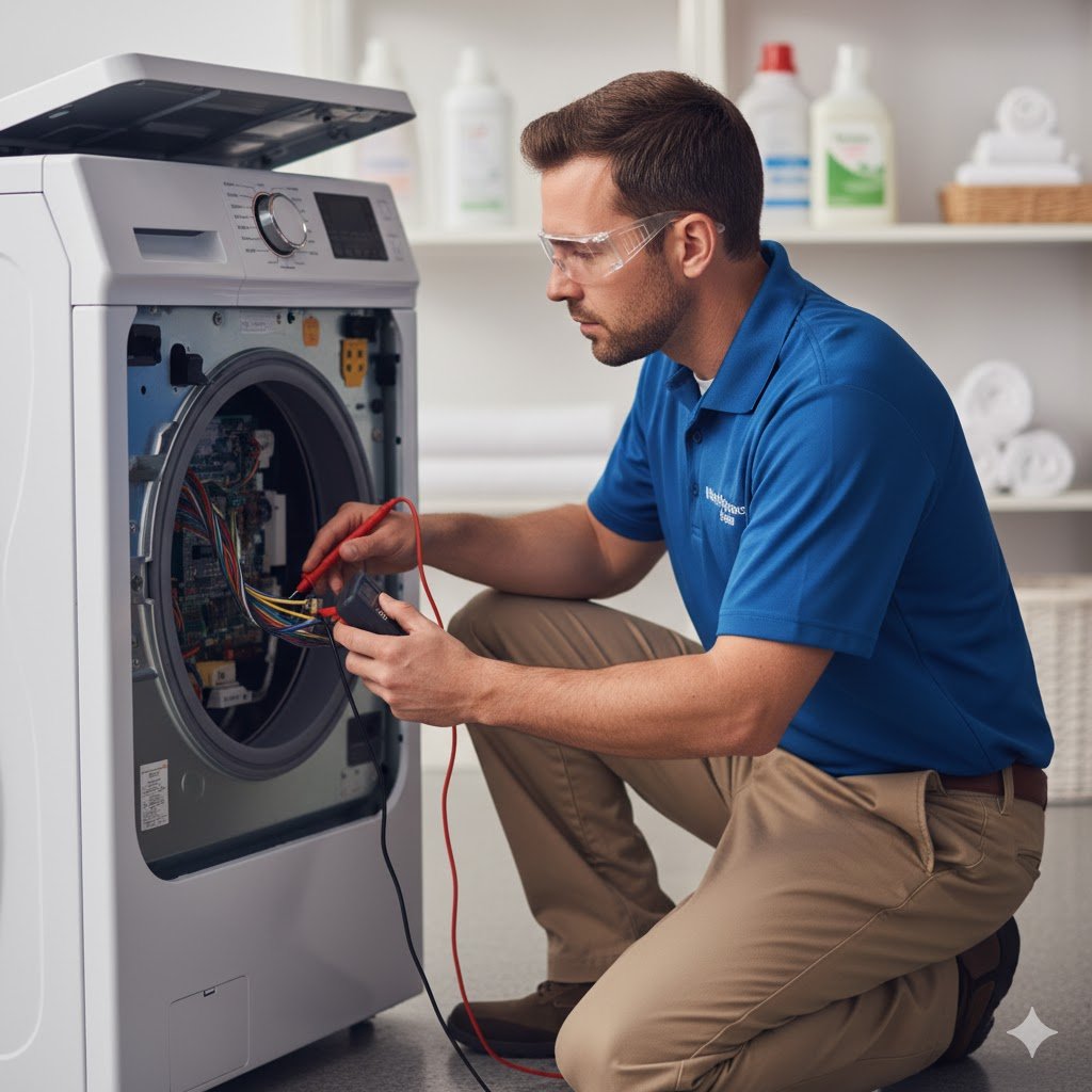 Washing machine technician working
